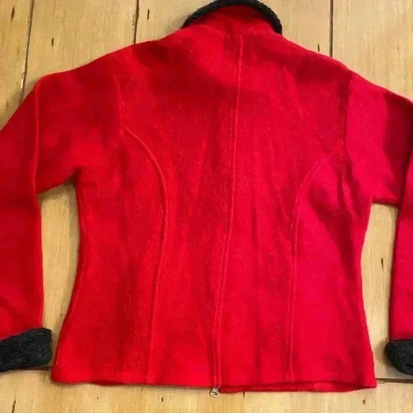 Marisa Christina Women’s Wool 100% Zip Up  Outer Sweater Holiday Red Blk Fluff M - Picture 14 of 16